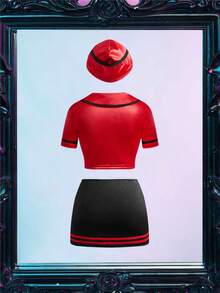 3件套性感空姐女老板制服缎面撞色紧身裙，显瘦效果，魅力OL装，酒吧派对服饰，性感内衣套装