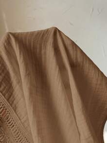 Easowa Quần short nữ màu kaki phối vải cotton, cạp chun, thích hợp cho mùa xuân/hè. - màu nâu - Xem 6