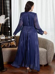 Modelyn 大码女式优雅束腰水钻装饰简约连衣裙 - 寶藍色 - 查看 7