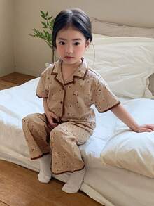 DAZY 2 pièces Ensemble  et confortable de Top à col imprimé floral et leggings pour bébé fille. Vêtements pour tout-petites filles - Kaki - Voir 6