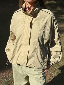 Livesso Women's Casual Loose Fit High Collar Outdoor Jacket - Khaki - View 1