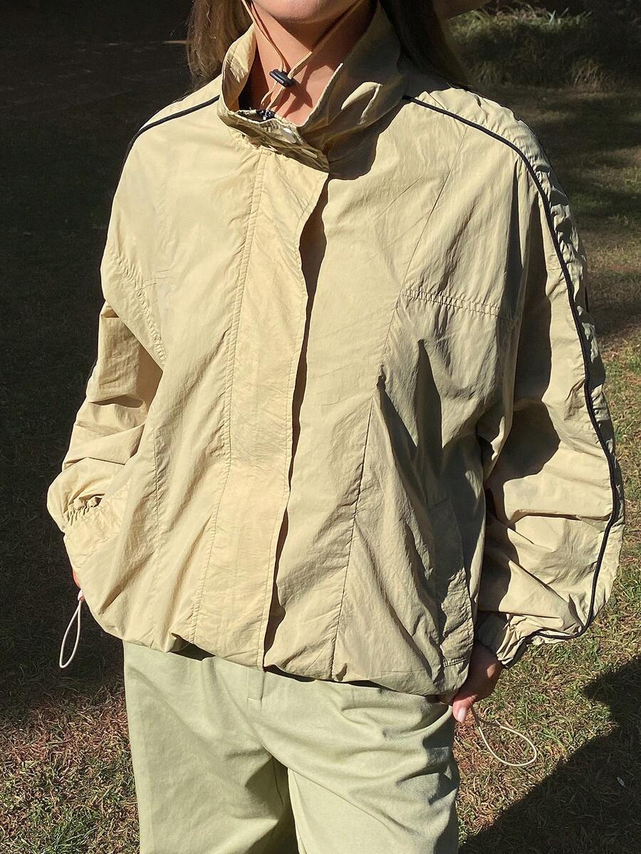 Livesso Women's Casual Loose Fit High Collar Outdoor Jacket - Khaki - View 1