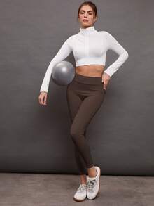 Activina 女士纯色休闲运动紧身裤 - 咖啡棕 - 查看 2