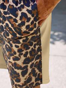 Manfinity KASUA Pantalones cortos de playa con estampado de leopardo de parche, cintura con cordón y bolsillo en diagonal, estilo de vacaciones de verano para hombres - Multicolor - Ver 4