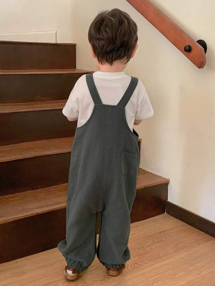 Baby Boy Cartoon Bear Applique Casual Bib Overalls