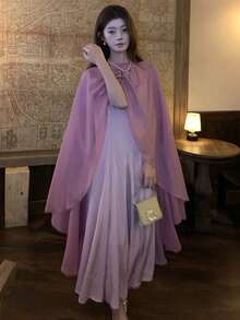 DAZY Women's Elegant Party/Birthday Korean-Style Cloak & Dress 2 Pieces Set, Long Dress - Baby Pink - View 5