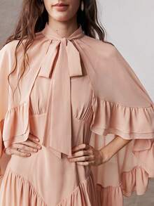 ZEYLAH 2pcs Romantic Ruffle Trim Camisole Maxi Dress, Spring - Coral Pink - View 2