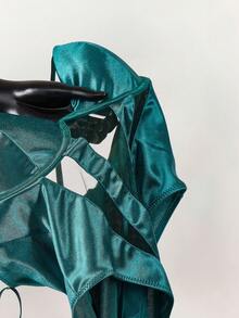 Amplova 女士纯色镂空性感连体衣 - 墨綠色 - 查看 10