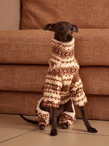 PETSIN Pawparrel 1pc Pet Autumn/Winter Fashion Double Sided Plush Warm And Elastic Comfortable Dog High Collar Jumpsuit - Multicolor - View 3