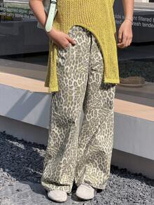 DAZY 少女豹纹休闲牛仔裤 - 灰色 - 查看 1