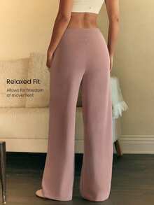 GLOWMODE 30'' Modal Fleece Wide Leg High Waist Adjustable Drawstring Waist Joggers Pants With Side Pockets Daily Casual - Dusty Pink - View 2