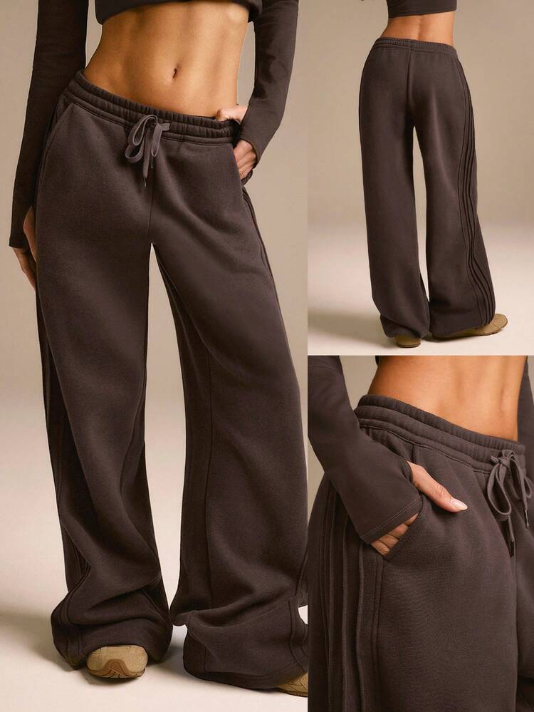 Everyday Fleece Stay Toasty Soft Warm Lightweight Side Piping Pockets Elastic Waist Drawstring Sweatpants Autumn Winter Daily Casual