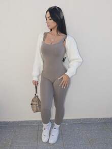 Vassilux 芭蕾罗纹针织插肩袖耸肩短款开衫（不含吊带背心），秋冬针织毛衣 - 白色 - 查看 3