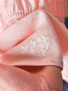 CosyJoli 大码女式花卉刺绣纽扣荷叶边衬衫 情人节 - 粉色 - 查看 6