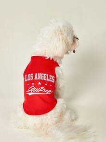 PETSIN 1pc White Letter Star Print Pet Vest, Red Skin Friendly Breathable Sports Style Pet Clothing