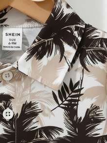 SHEIN Playful Pals 2件組男嬰熱帶植物與椰子樹印花短袖按扣襯衫與短褲套裝 米色夏季波西米亞風度假節日海灘嬰兒套裝 - 杏色 - 查看 7
