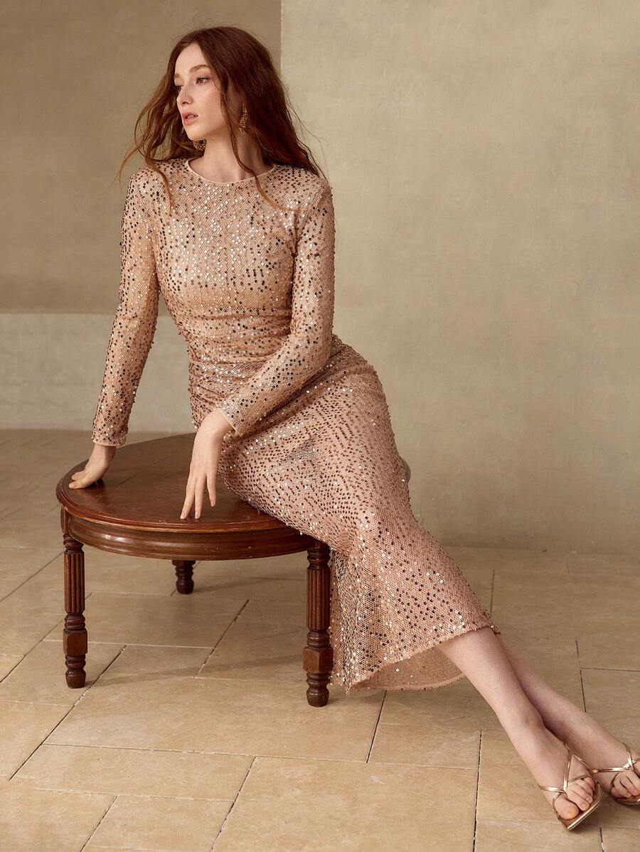 MOTF PREMIUM ELEGANT BEADED EMBROIDERED LONG DRESS