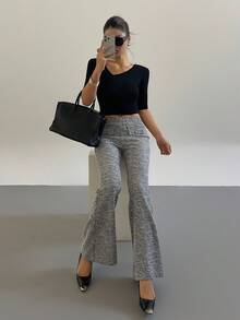 DAZY 女士时尚优雅喇叭裤，适合通勤 - 黑與白 - 查看 7