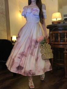 DAZY Women's Off-Shoulder Korean Style Ruffle Ombre Casual Mid-Length Dress - Pink - View 4