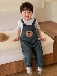 DAZY Baby Boy Cartoon Bear Applique Casual Bib Overalls