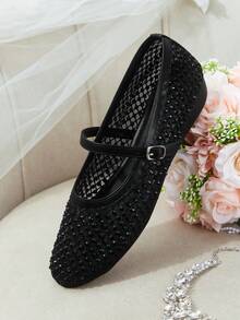 CUCCOO HITCHD Women's Fashionable & Elegant Rhinestone Decor Buckle Flats - Black - View 12