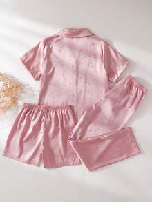 Tween Girls' Pink Bow Print Short Sleeve Top & Bottom Pajama Set - Pink - View 2