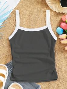 Girls Casual Back To School Knit Cami Tween - Dark Grey - View 2