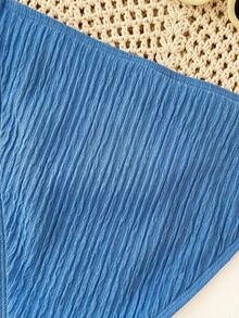 Conjunto de bikini de triángulo con camisola sin espalda, textura de concha de punto azul sólido para adolescentes, ropa de playa de verano - Azul - Ver 5