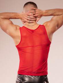 FeverCity Fever City Sexy Sheer Party Clubwear Men Tank Top - Red - View 2