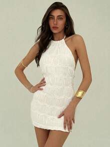 Aloruh Women's Sequin Embellished Mini Dress, Party/Cocktail, Spring/Summer - Apricot - View 3