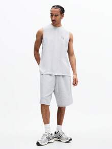 SUMWON Men Tank Top And Shorts Co Ord Set With Small Logo Crew Neck Sleeveless Regular Fit Summer Casual Lounge Wear Matching Set - Grey - View 1