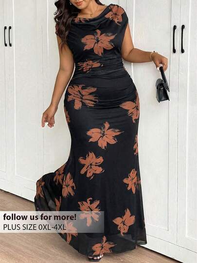 SHEIN Frenchy Plus Size Elegant Tie Dye Print Maxi Fishtail Dress,Formal Dresses For Women