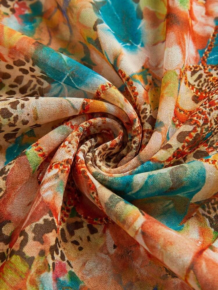 ROMWE Áo hai dây màu hồng đính đá lấp lánh, cổ xếp nếp, phong cách retro Y2K dành cho nữ. - trái cam - Xem 3