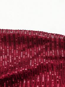 Sunspun Valentine Plus Size Sequin Bodycon Dress, Strapless Backless Bow Tie Bodycon Party Mini Dress - Burgundy - View 4