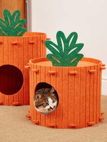 PETSIN 1 件大号 40x40 小号 30x40 尺寸半封闭双层设计透气易清洁提供安全舒适的空间可爱的胡萝卜图案橙色毛毡猫床宠物窝非常适合猫爱好者作为生日礼物适合室内家庭办公室四季使用猫洞舒适的藏身处宠物家具