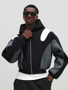 Áo hoodie ngắn tay SUMWON có khóa kéo, phối màu tương phản, thích hợp cho phong cách đường phố thường ngày, mùa đông thu, kiểu dáng rộng rãi, trơn. - màu đen - Xem 6