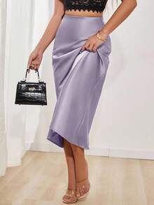 Glamine Chân váy satin thanh lịch, đa năng dành cho nữ. - Màu tím - Xem 3