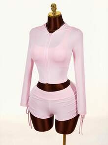 Amplova 2026新款基础款三件套，运动外套，休闲收腰女装 - 粉色 - 查看 13