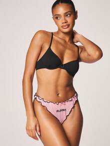 Missguided x Playboy Ruffle Trim Mesh Thong With Contrast Black Binding Detail And Small Bow Accent For Intimate Occasions - Pink - View 5