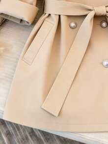 GlowEve Fashionable Lapel Raglan Sleeve Trench Coat With Tie Waist And Metal Buttons, Elegant Commuter Jacket, Khaki, Spring/Autumn New Style Midi Windbreaker