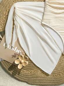 SHEIN 少女款金属质感花朵装饰度假沙滩连体泳衣，带迷你裙 - 白色 - 查看 6