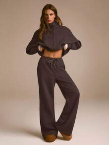 GLOWMODE Everyday Fleece Warmth Whisperer Soft Warm Lightweight Front Back Seam Detailing Pockets Batwing Sleeve High Neckline Full-Zip Jacket Autumn Winter Daily Casual