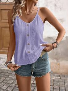 Brillora Women's Casual Mesh Embroidered Camisole Top, Summer - Purple - View 4