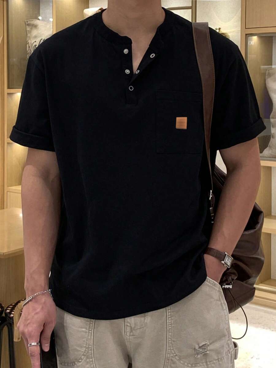 DAZY Men's Casual Black T-Shirt With Label, Summer - Black - View 1