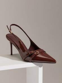 SHUZIA Giày cao gót mũi nhọn, dây quai cài sau thời trang thanh lịch dành cho nữ - Màu nâu Sô-cô-la - Xem 5