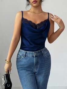 Rafferiza Women's Elegant Lace Satin Camisole In Black - Royal Blue - View 5