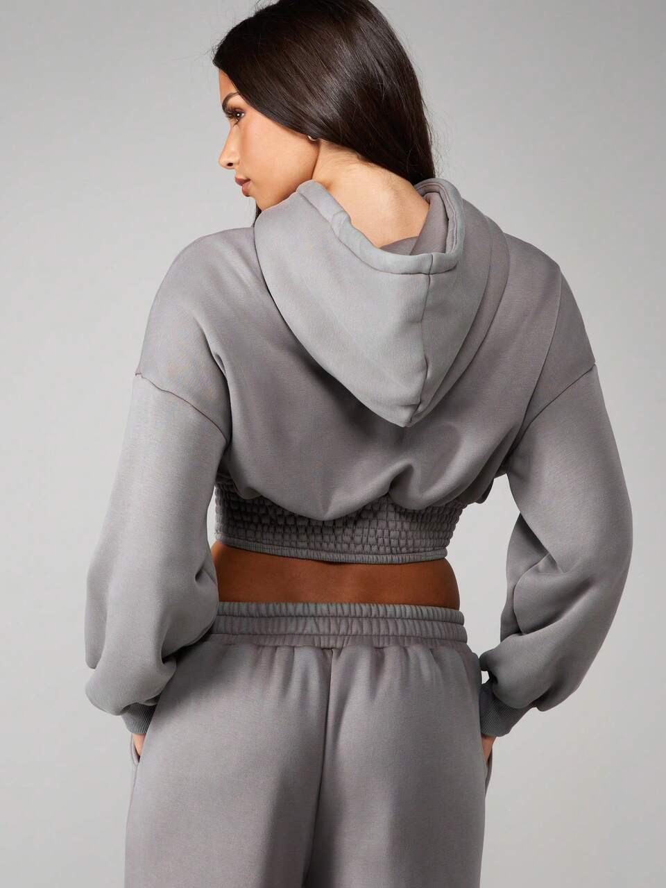 MISSGUIDED Cropped Oversized Hooded Sweatshirt With Waist Elastic Hem Detail Long Sleeve Pullover Hoodie Winter Fall Comfort