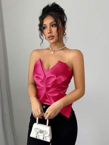 Rafferiza Valentine's Day Fashion Bow Transparent Strap Red Zipper Design Camisole - Hot Pink - View 6