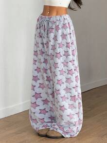 Flirla 圣诞新款毛绒印花舒适女士宽松直筒裤 - 彩色 - 查看 5