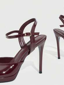 CUCCOO SZL Women Shoes Pointed Thin High Heel Heightening Water Table Burgundy Ankle Strap Simple Back Lift Women's Back Empty Shoes Wedding Party Banquet Simple Fashion Sexy Women's High Heel Shoes Women's Shoes - Redwood - View 5